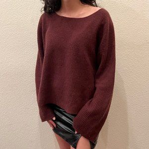 Skull Cashmere Maroon Crewneck Cropped Sweater Size S